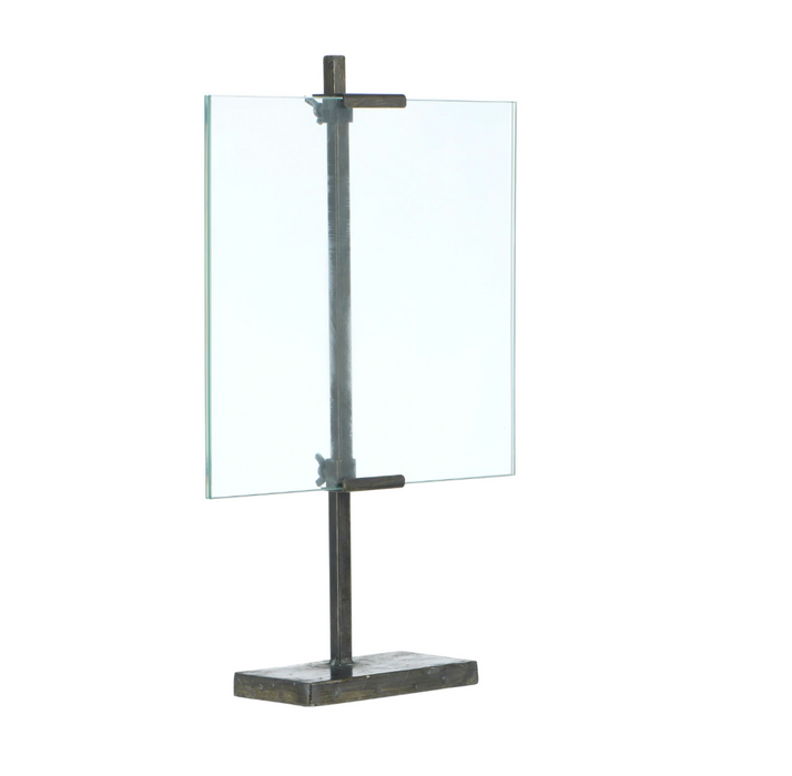 Metal & Glass Floating Photo Frame w/ Metal Stand & Adjustable Clamps, Black