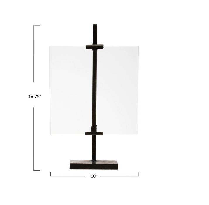 Metal & Glass Floating Photo Frame w/ Metal Stand & Adjustable Clamps, Black
