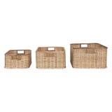 Handmade Palm & Rattan Baskets w/ Handles, Natural, Set of 3