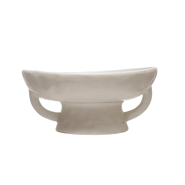 Stoneware Footed Pedestal Bowl, Reactive Glaze