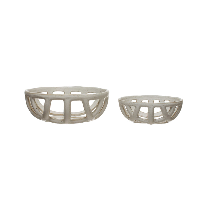 Handmade Stoneware Basket Bowls, Set of 2