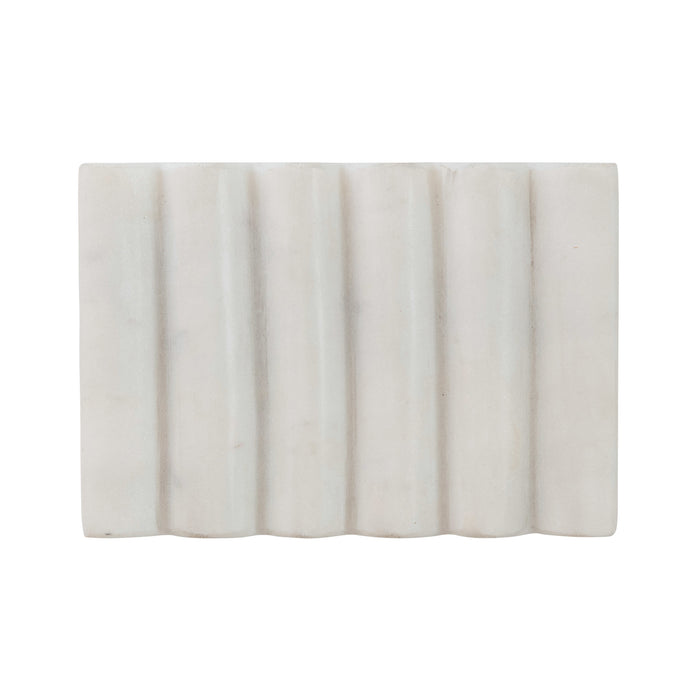 White Marble Soap Dish with Groove Design