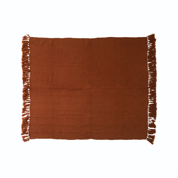Woven Wool Throw with Fringe (Rust)