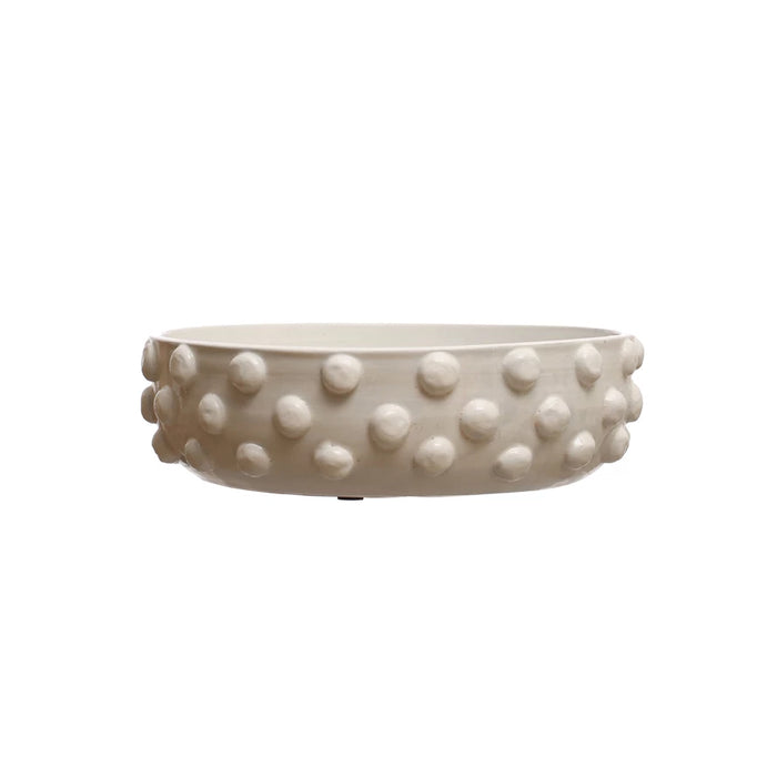 Decorative Terra-cotta Bowl w/ Raised Dots, White